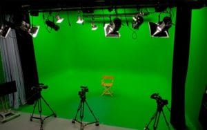 studio with chairs and green screen